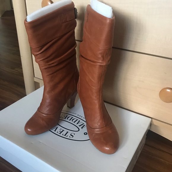 cognac mid calf boots